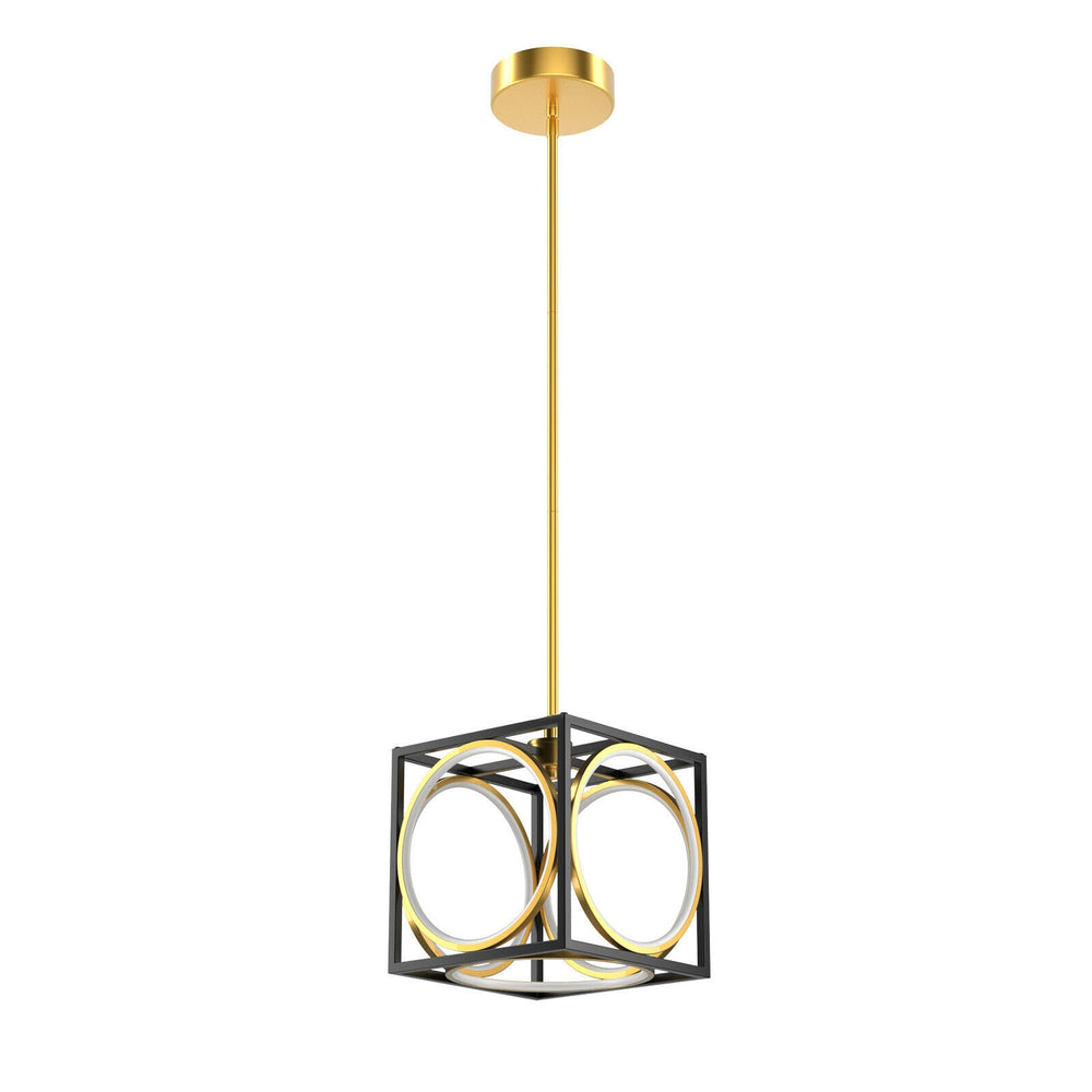 Modern LED pendant light with a golden finish and adjustable suspender, perfect for stylish kitchen or living room.