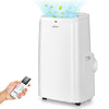 Portable 9000BTU air conditioner in white with remote, featuring cooling, drying, and ventilating modes for versatile.