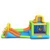Inflatable 8-in-1 water slide bounce house with splash pool, climbing wall, and safety netting for outdoor fun.