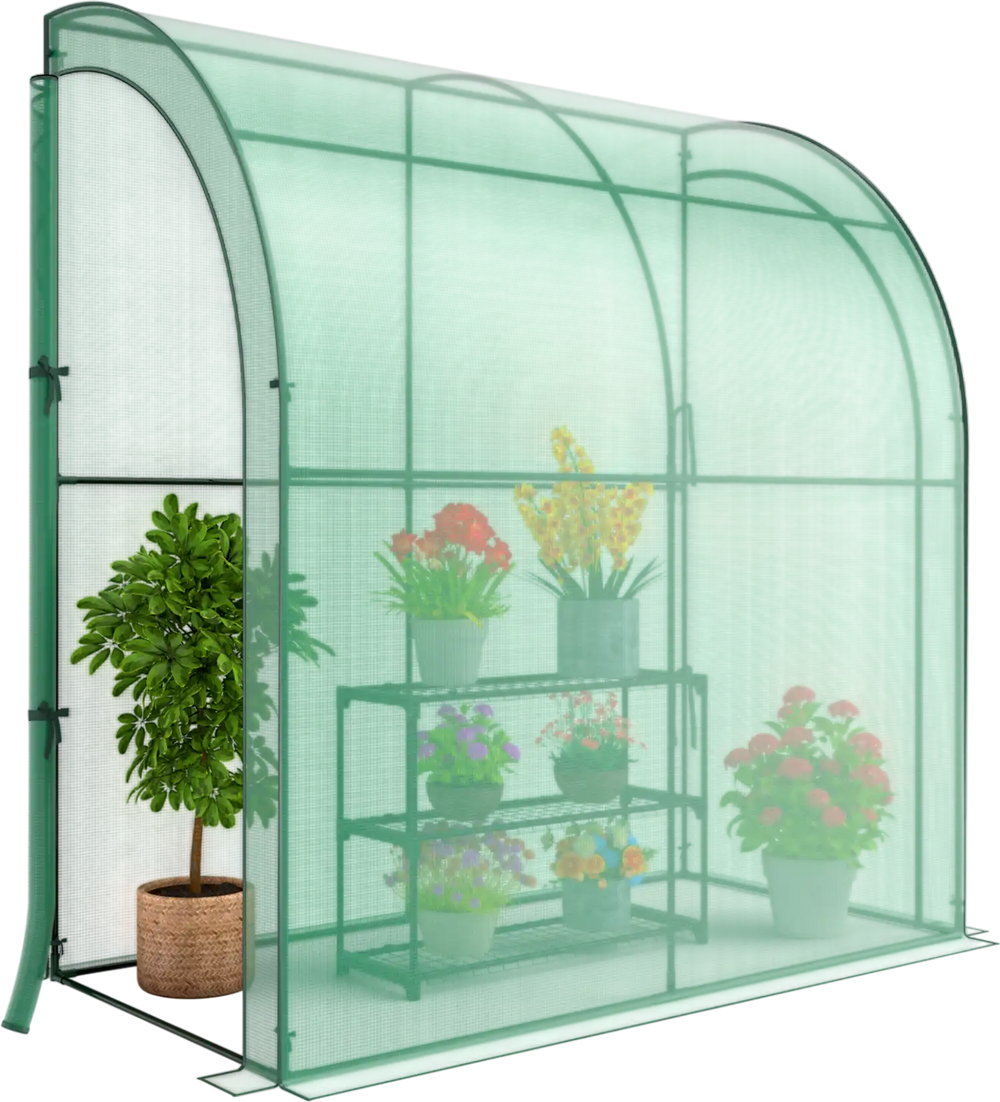7 x 3.5 x 7 Feet Lean-to Greenhouse with Flower Rack