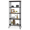 Industrial 5-layer bookshelf in rustic brown with out-stretched legs, perfect for living room or study organization.