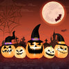 Inflatable pumpkin family with LED lights, featuring three large and two small pumpkins, perfect for Halloween yard.