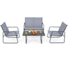 4-piece metal patio furniture chat set featuring a tempered glass coffee table, ideal for outdoor relaxation and.