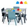 Kids wooden activity play furniture set with blue chairs and large tabletop, ideal for creative play and homework.