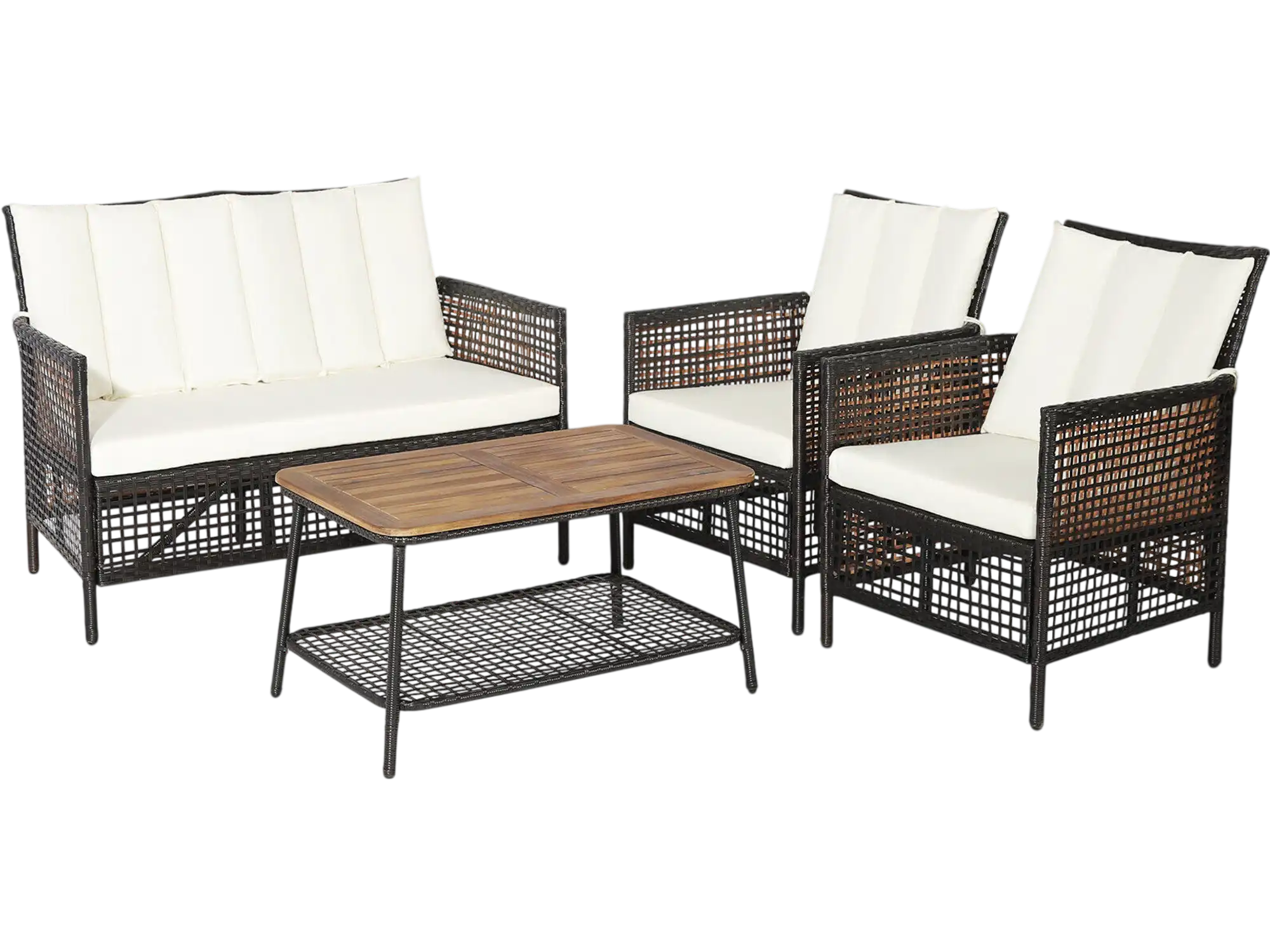 Costway 4-Piece Patio Rattan Furniture Set w/ 2-Tier Coffee Table White 90471362 New
