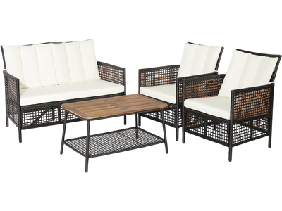 Costway 4-Piece Patio Rattan Furniture Set w/ 2-Tier Coffee Table White 90471362 New