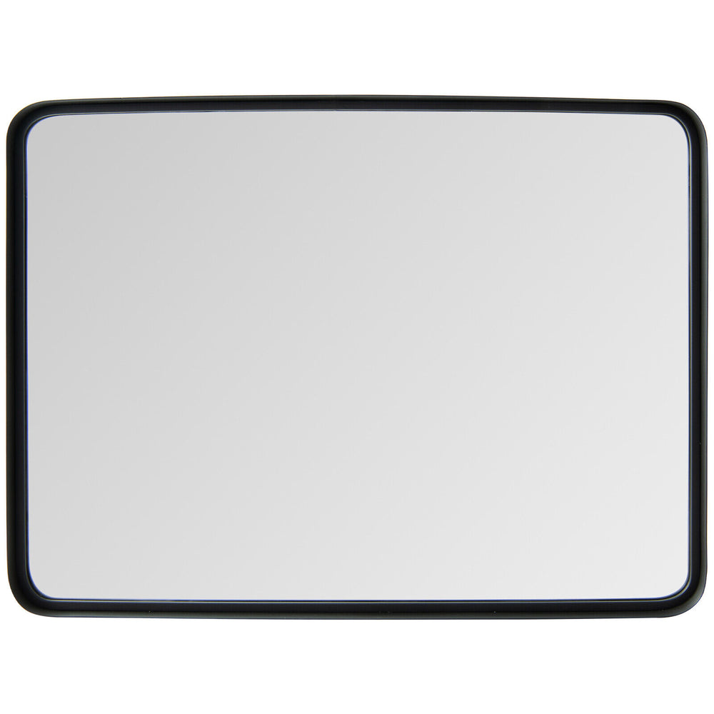 Rectangular wall mount bathroom mirror with rust-resistant steel frame, ideal for vanity or decorative use in any room.