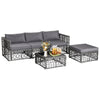 5-piece patio PE rattan wicker sofa set in gray with soft cushions and tempered glass coffee table for outdoor comfort.
