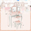 Kids vanity table set in pink with tri-folding mirror and large drawer, perfect for makeup or study, 2-in-1 design.