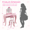 Kid vanity table and stool set in pink with oval rotatable mirror, featuring spacious storage and durable MDF.