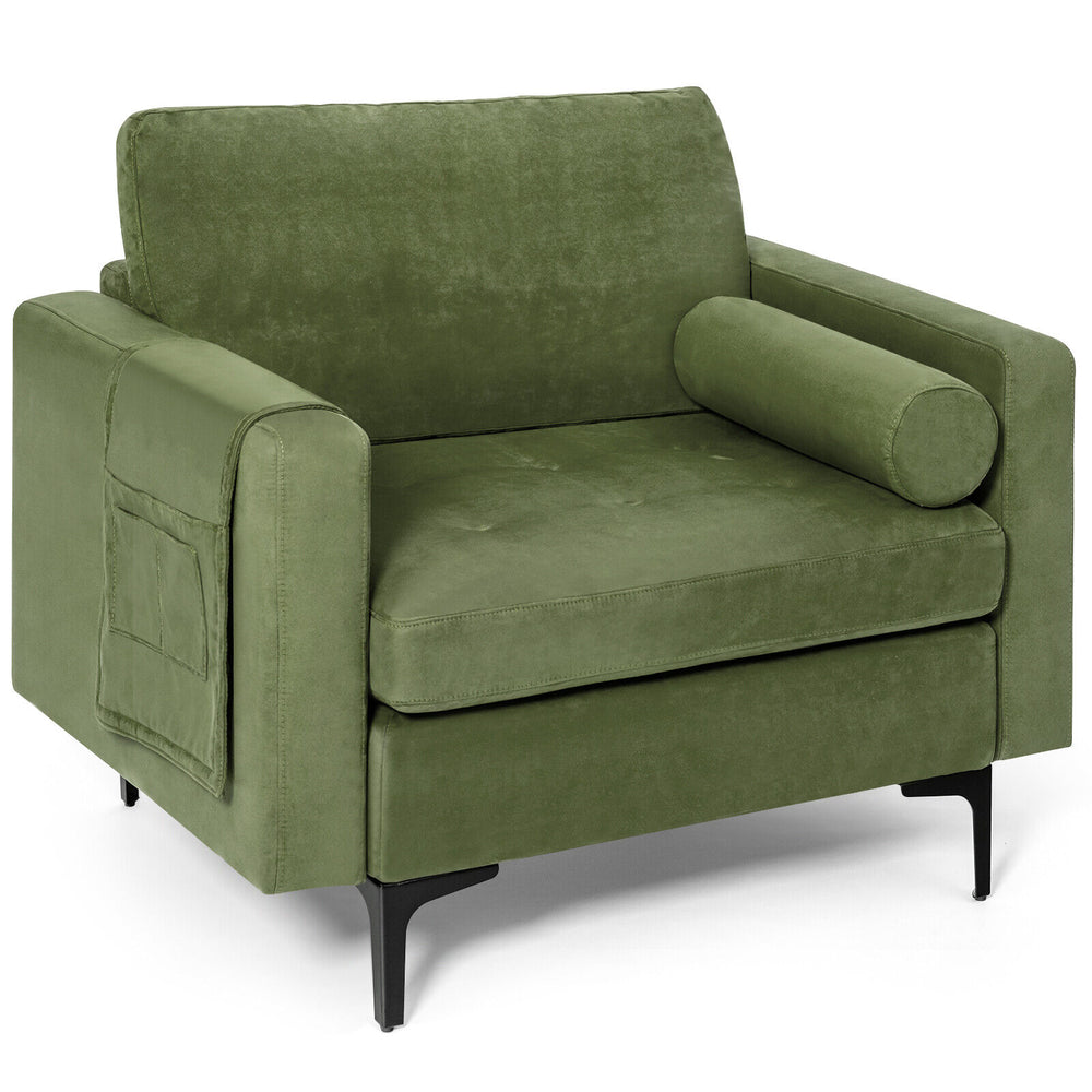 Modern Accent Chair with Bolster and Side Storage Pocket-Army Green - Gallery View 1 of 9