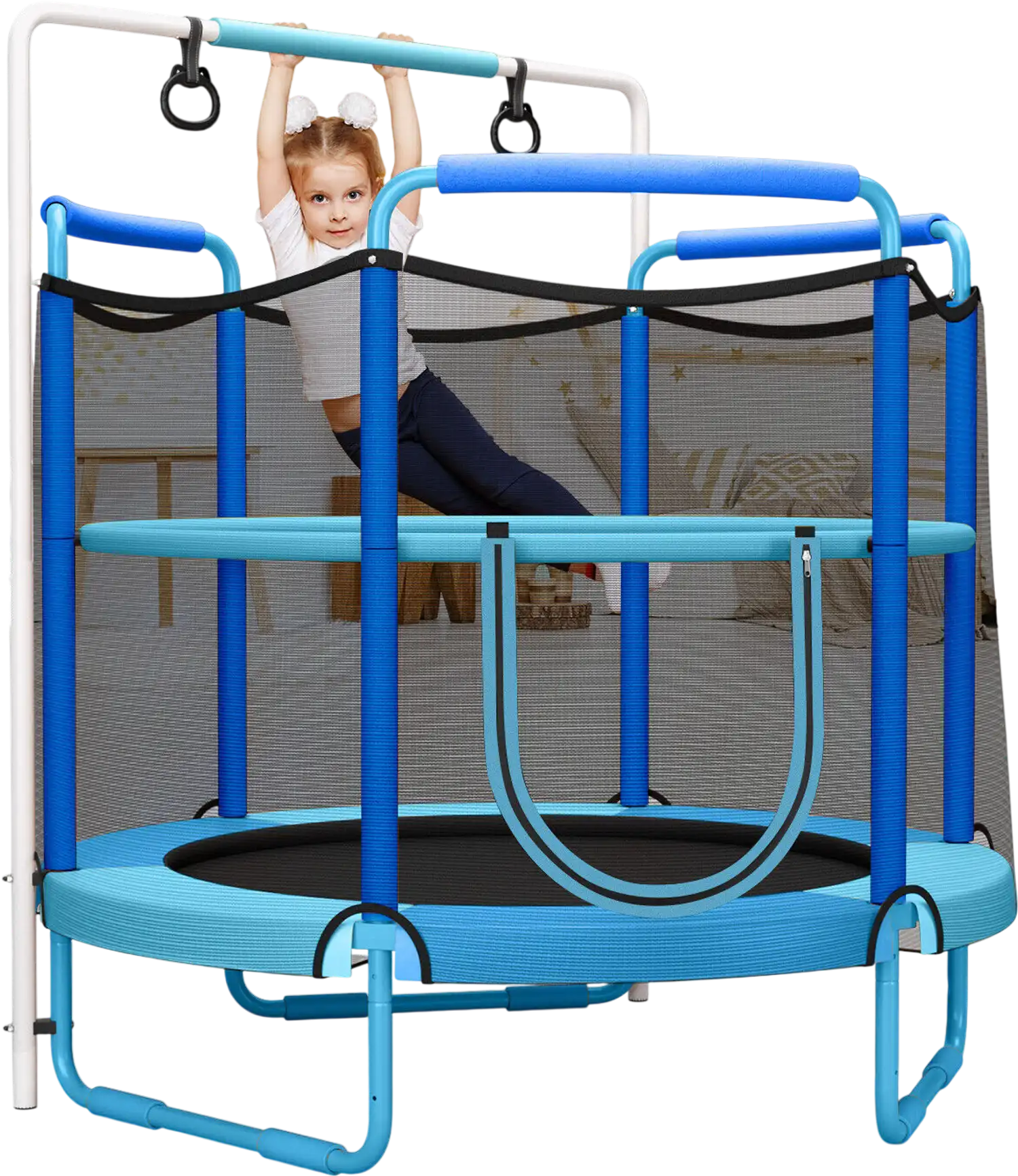 Costway 5' Kids 3-in-1 Game Trampoline w/ Enclosure Net Spring Pad Blue 24903786 New