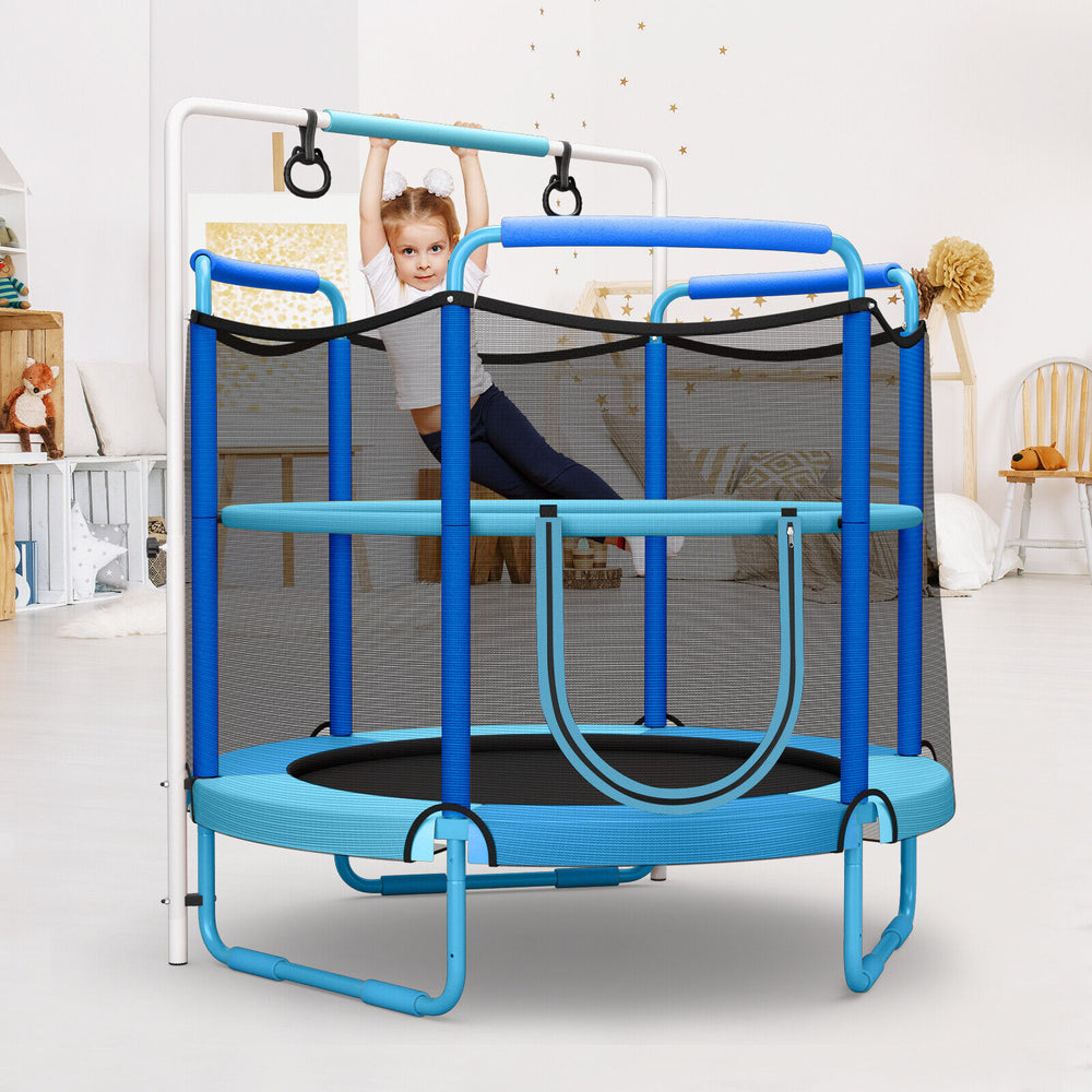 5 Feet Kids 3-in-1 Game Trampoline with Enclosure Net Spring Pad-Blue - Gallery View 1 of 9