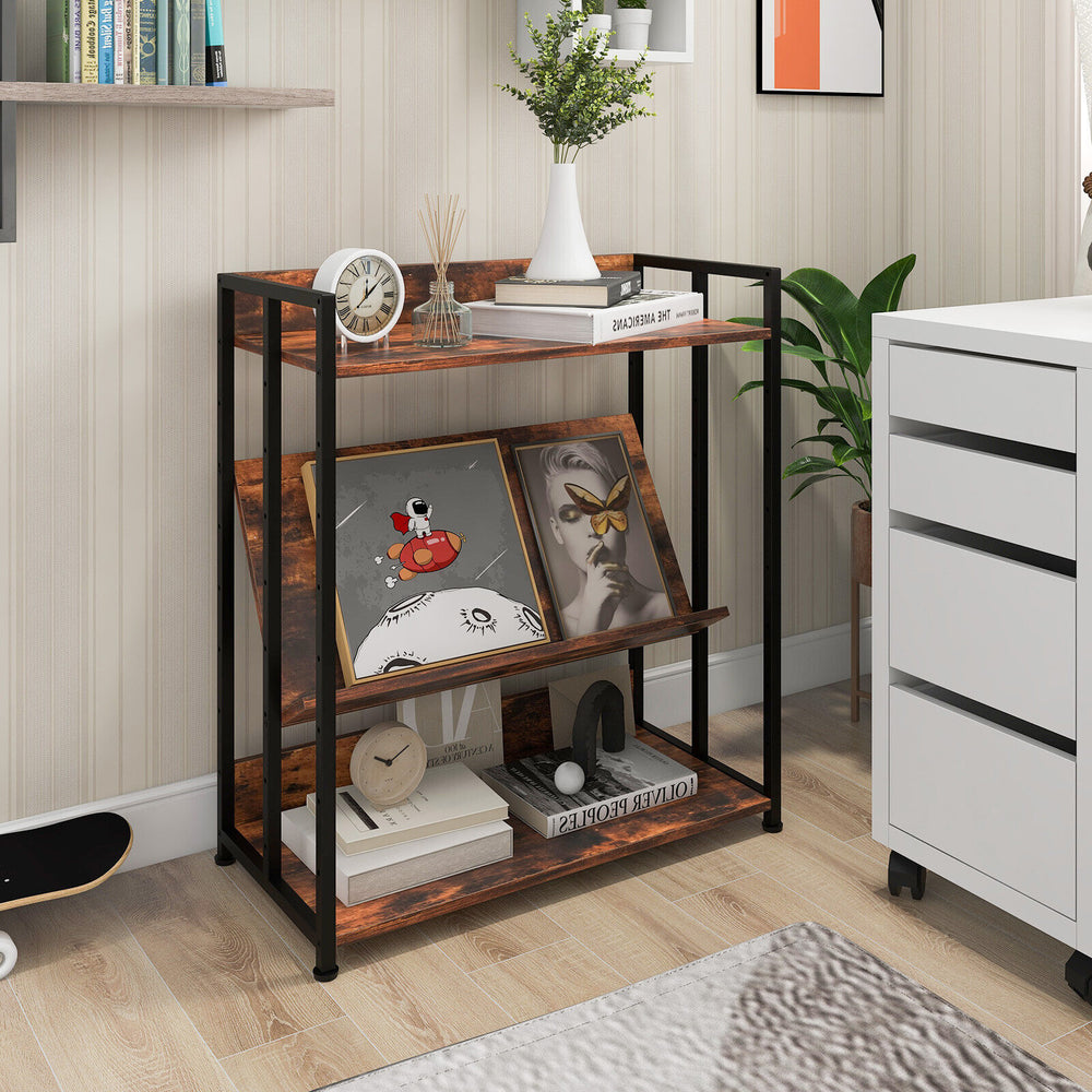 3-tier industrial bookshelf with a stylish design, featuring thick engineered wood shelves and a sturdy metal frame for.