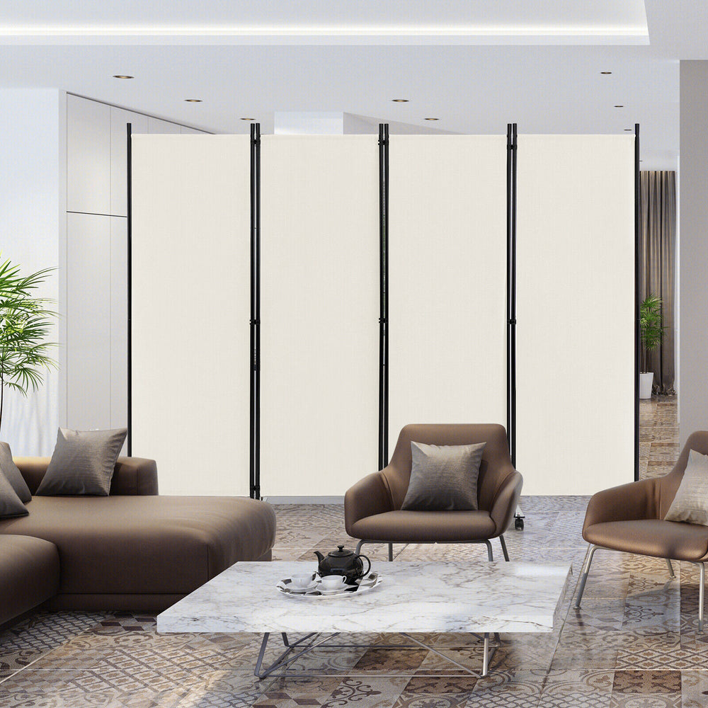 4-Panel Folding Room Divider 6 Feet Rolling Privacy Screen with Lockable Wheels-White - Gallery View 1 of 9