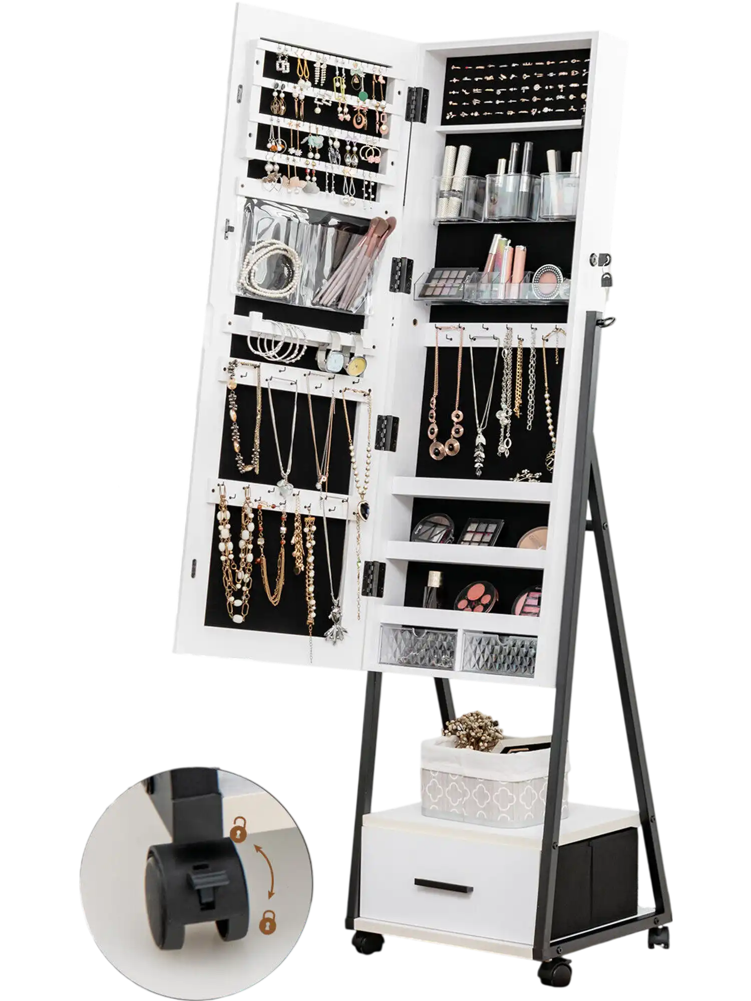 Costway Full Length Mirror Jewelry Cabinet White 95406281 New