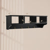 Wall mount black cubby organizer shelf with 4 hooks, ideal for entryway storage and space-saving solutions.