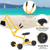 Heavy duty steel frame kid ride-on sand digger with 360° rotatable seat and durable wheels for beach play.