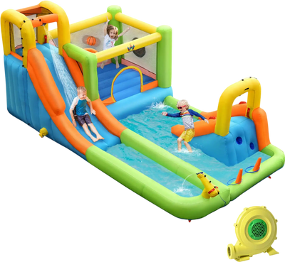 Costway 8-in-1 Inflatable Water Slide Bounce House Splash Pool w/ 735W Blower 85693124 New