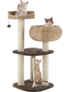 41-inch rattan cat tree featuring high basket beds, sisal posts, and soft cushions for comfortable lounging and.