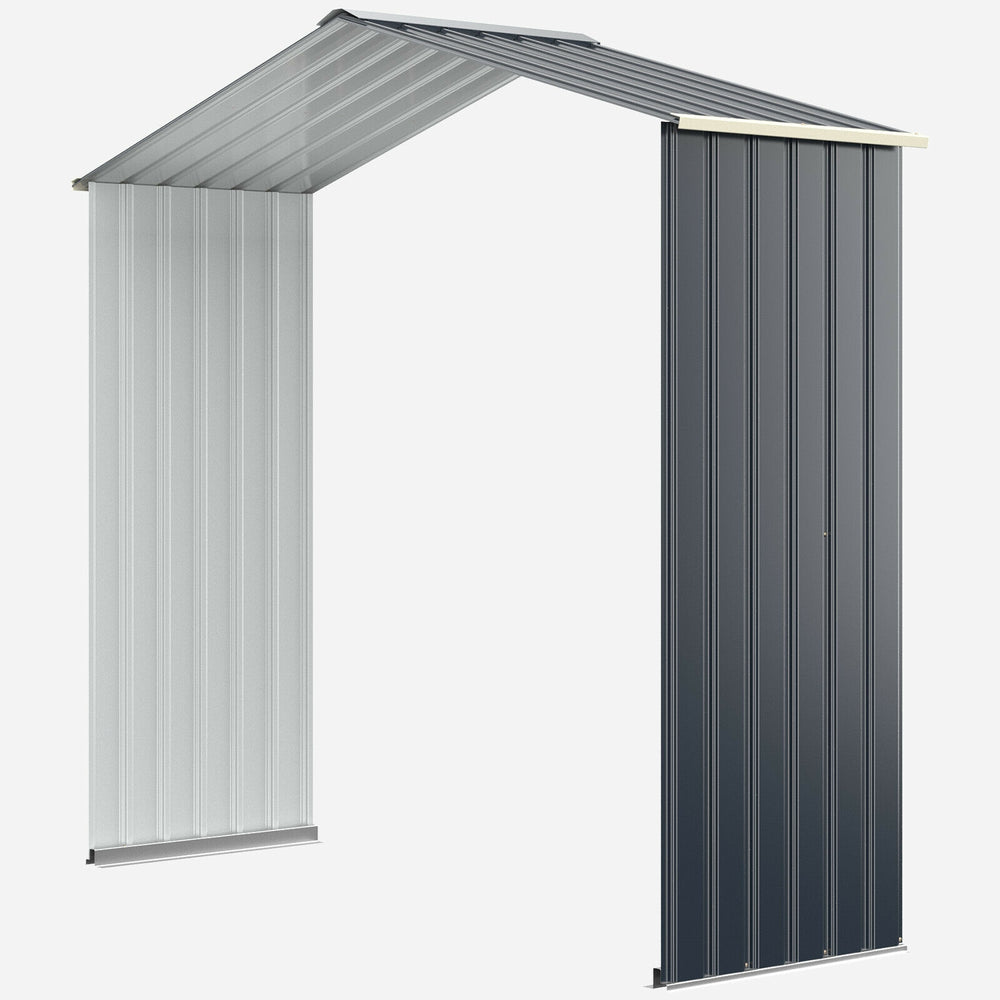Outdoor storage shed extension kit for 7 feet width, made of premium color coated steel, expands storage by 14.7 ft².