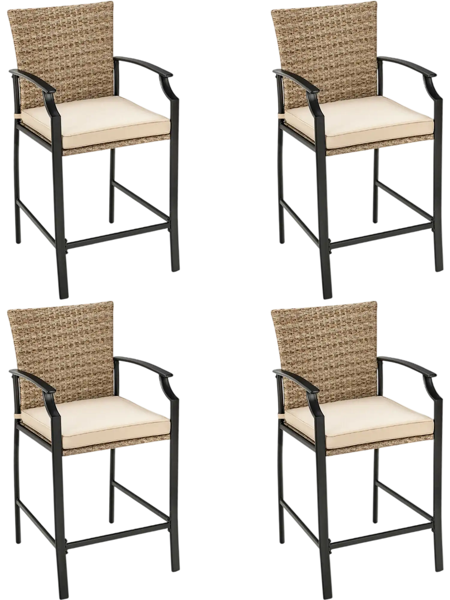 Costway Patio Rattan Bar Stools Set of 4 Soft Cushions 86750419 New