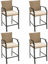 Patio Rattan Bar Stools Set of 4 with Soft Cushions