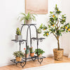 6-tier black plant stand with adjustable foot pads, showcasing plants in an organized and stylish manner for indoor or.