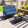 2 Pieces Patio Loveseat Bench Table Furniture Set with Cushioned Chair-Blue - Gallery View 1 of 12