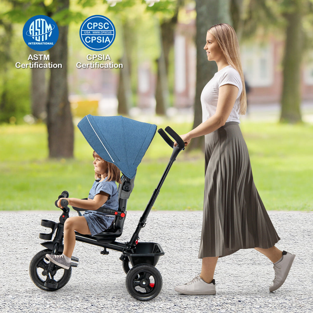 4-in-1 Baby Tricycle Toddler Trike with Convertible Seat-Blue - Gallery View 1 of 12