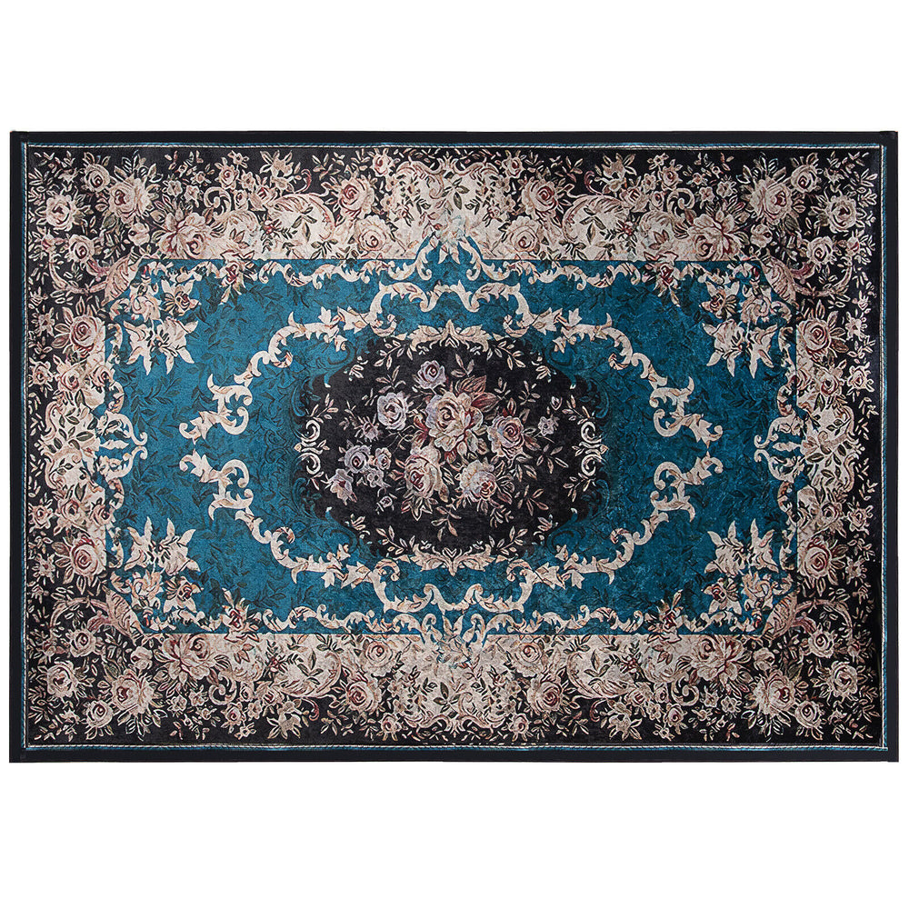 Vintage area rug with a floral pattern, non-shedding surface, and anti-slip bottom, perfect for living rooms and.