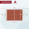Dimensions of the red outdoor hammock with detachable pillow, suitable for 2-person use, showing 132" x 74.5" size.