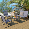 4-piece metal patio furniture chat set with tempered glass coffee table, featuring breathable fabric and ergonomic.
