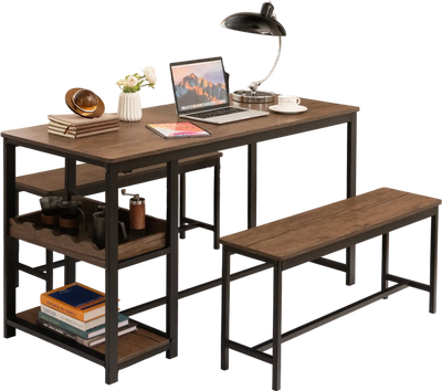 Costway 3-Piece Dining Table Set for 4 with Wine Rack Brown 64195028 New