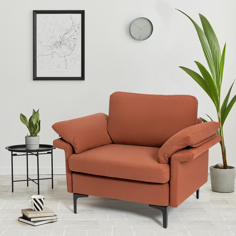 Modern Fabric Accent Armchair with Original Distributed Spring and Armrest Cushions-Rust Red - Gallery View 1 of 9