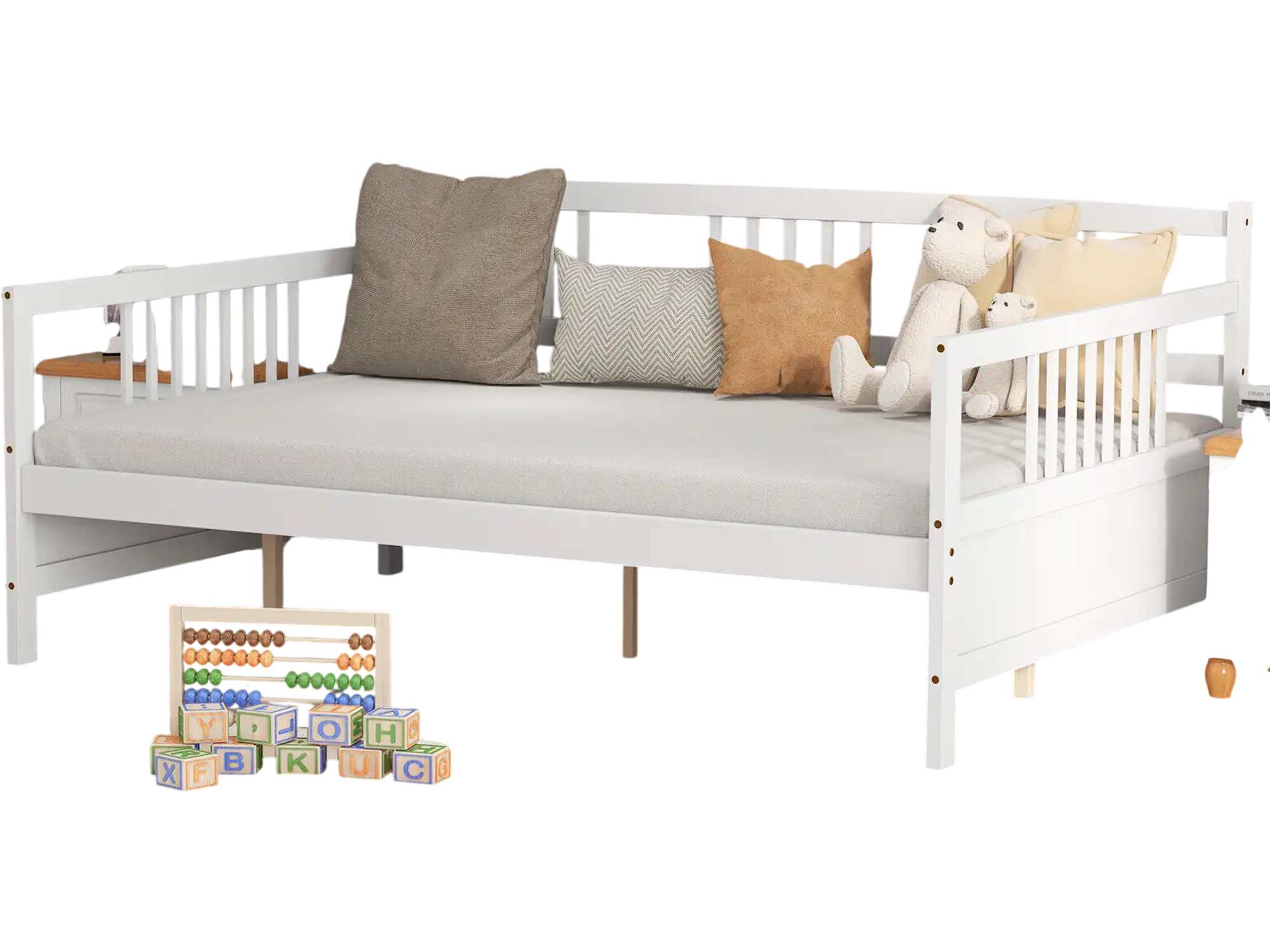 Costway Wooden Full Size Daybed Frame with Guardrails White 25879416 New