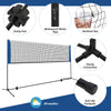 Adjustable 10-foot badminton net stand with waterproof metal pipe and anti-slip footpads, ideal for various sports.