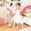 Kids vanity set featuring a 360° rotatable mirror, pink design, and play accessories for imaginative fun.