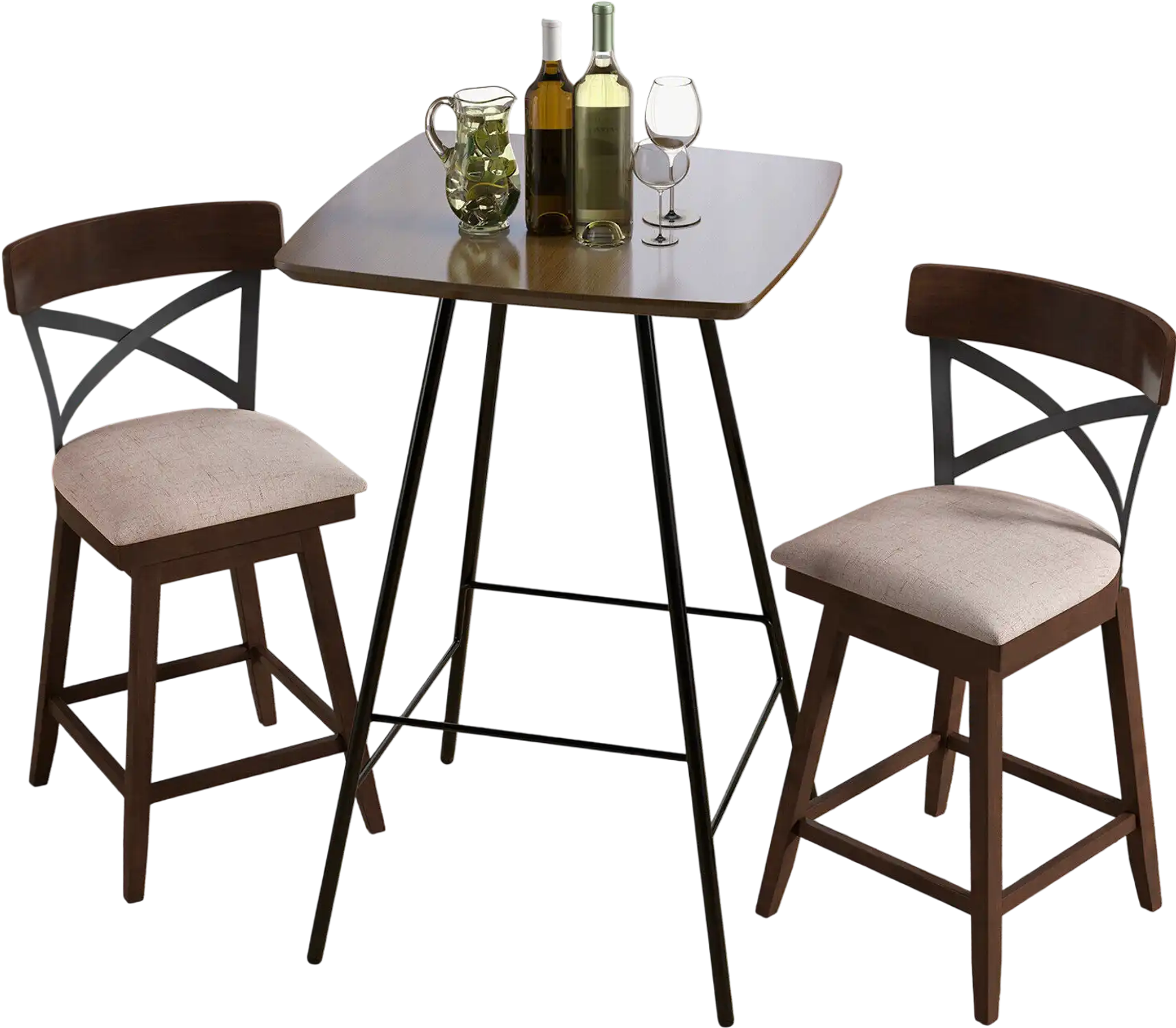Costway Set of 2 Wooden Swivel Bar Stools Cushioned Seat X Back 25