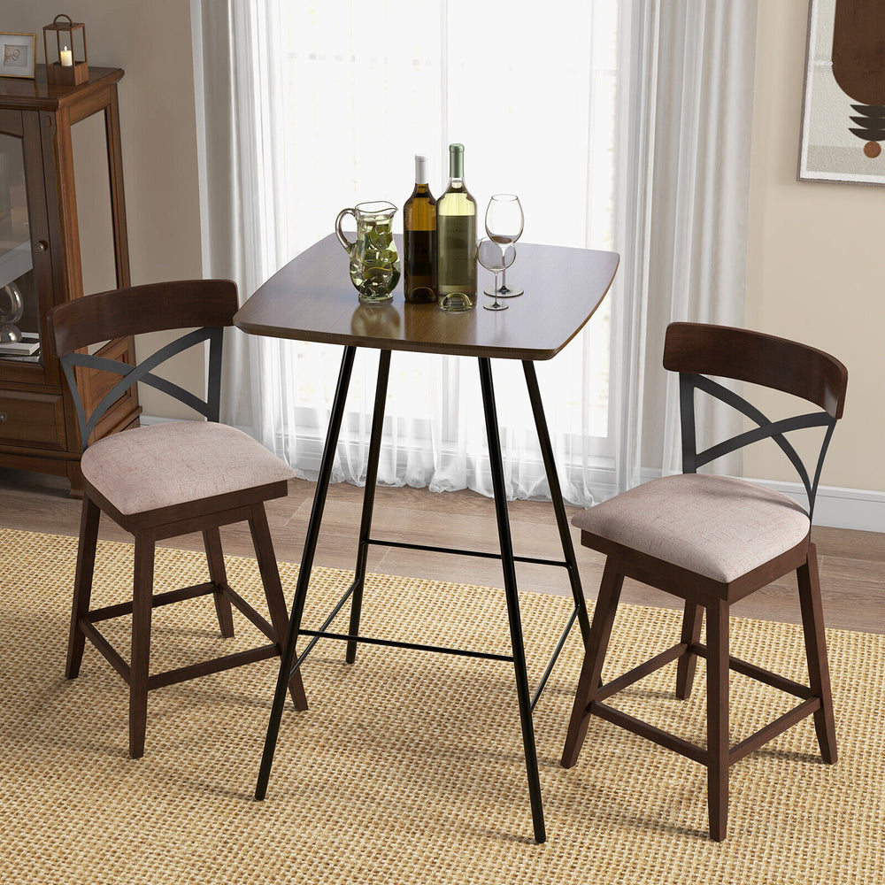 Set of 2 Wooden Swivel Bar Stools with Cushioned Seat and Open X Back-25 Inch - Gallery View 1 of 8