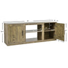 58-inch TV stand with natural wood finish, featuring adjustable shelves and enclosed cabinets for TVs up to 65 inches.