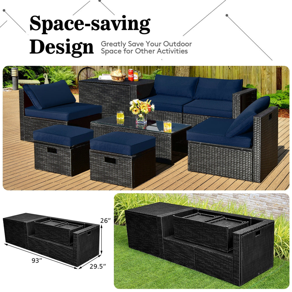 8 Pieces Patio Rattan Storage Table Furniture Set-Navy - Gallery View 1 of 10