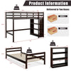 Dimensions of the twin over twin loft bunk bed with bookcase in dark brown, designed for optimal space-saving in small.