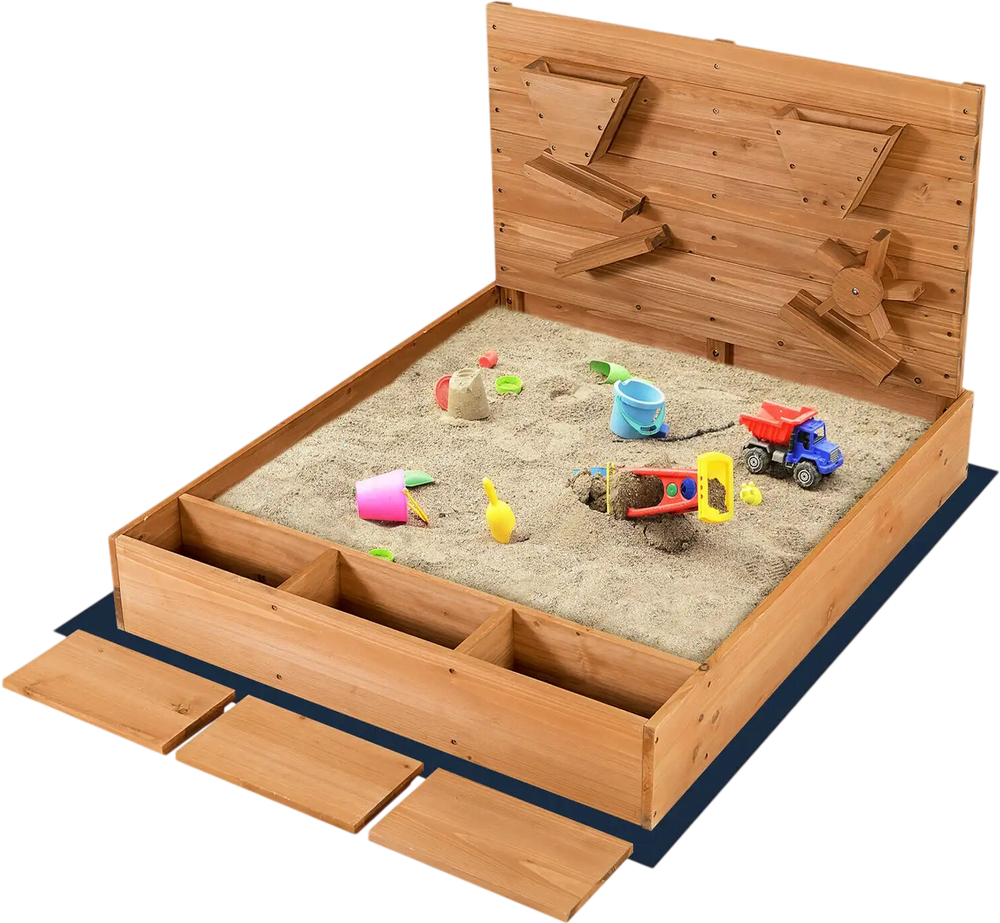 Kids Wooden Square Sandbox with Cover