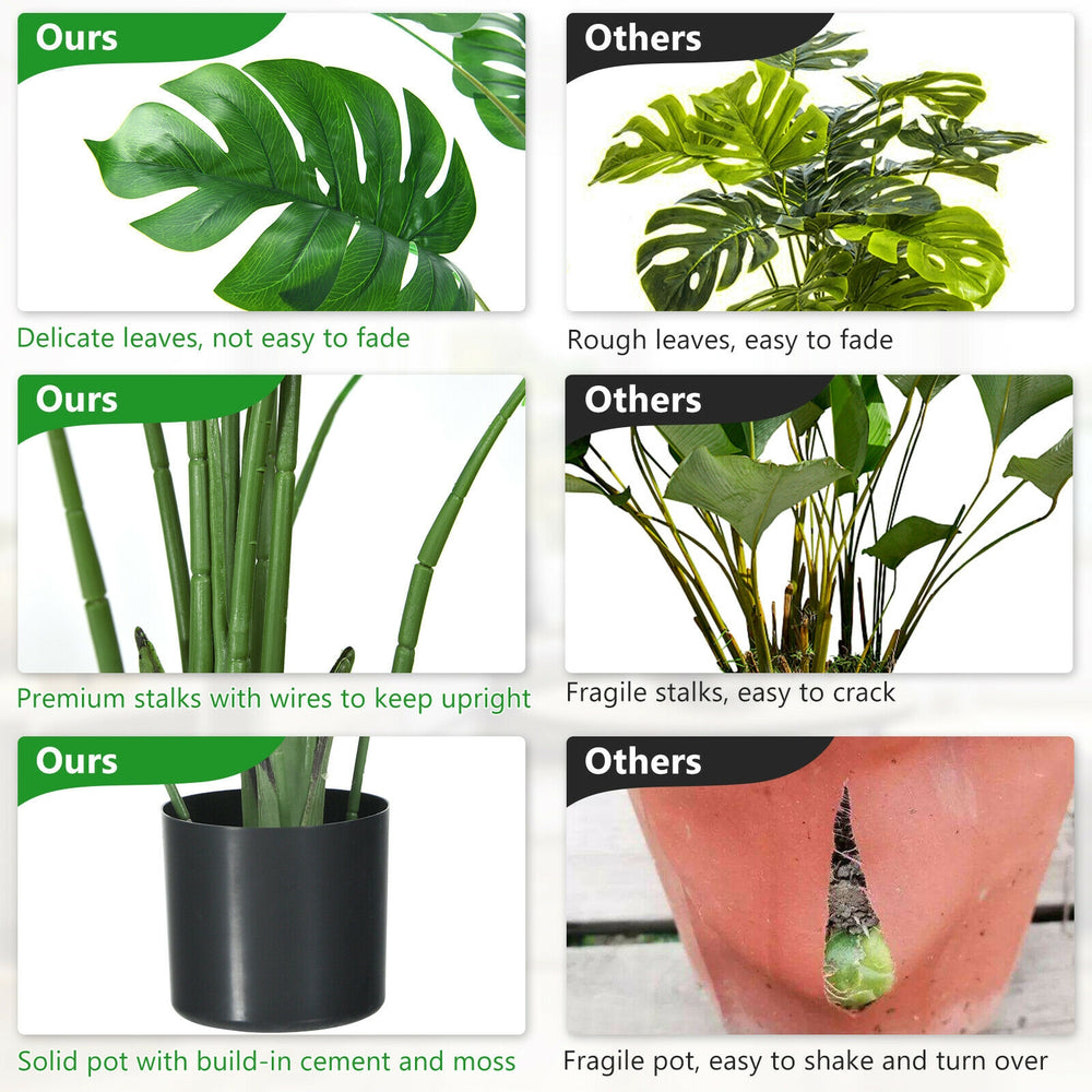 4 feet artificial Monstera Deliciosa tree with 10 leaves in a solid pot, perfect for indoor and outdoor decoration.