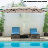 Double-sided 15 feet patio umbrella in beige with sturdy metal frame, ideal for creating a large shady space by the.