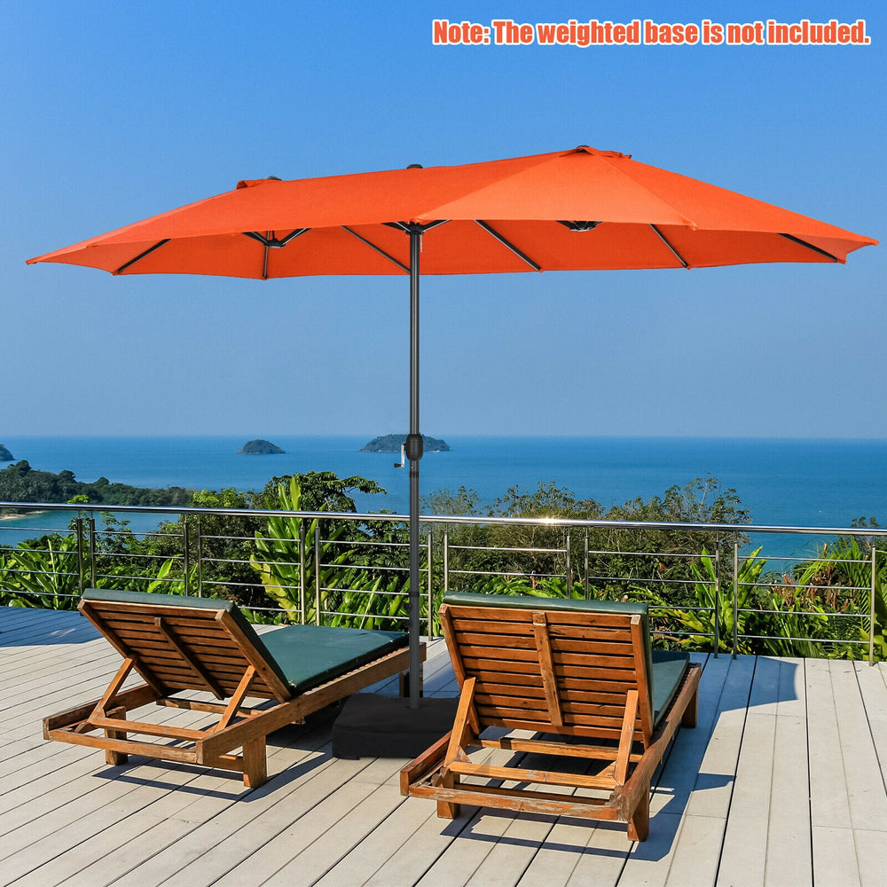 15 Feet Patio Double-Sided Umbrella with Hand-Crank System-Orange - Gallery View 1 of 10
