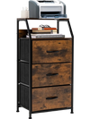 Freestanding cabinet dresser with wooden top, featuring 3 folding drawers and 2 shelves, ideal for office or home.