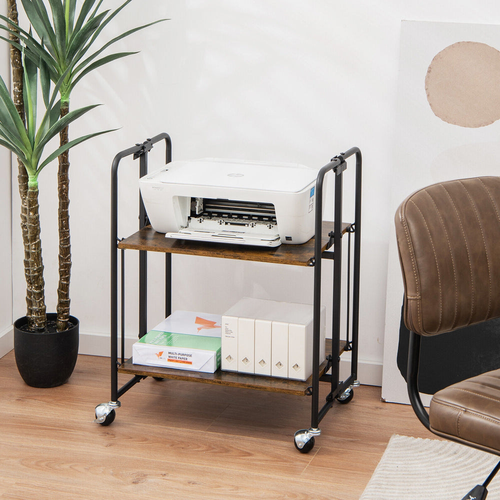 Folding Rolling Cart with Metal Frame-2-Tier - Gallery View 1 of 11