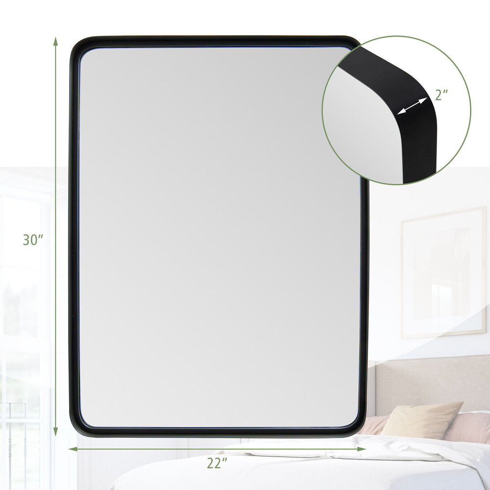 Rectangular wall mount bathroom mirror with a rust-resistant steel frame, 22x30 inches, ideal for vanity or decoration.